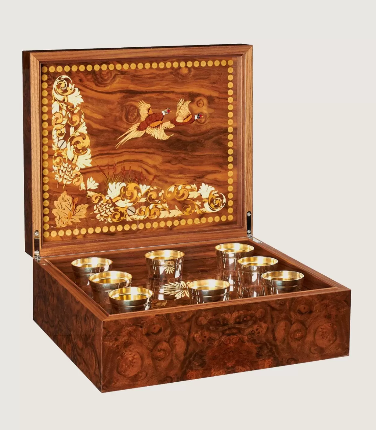 Tablewear*Purdey Marquetry Box With Silver Cups In Natural