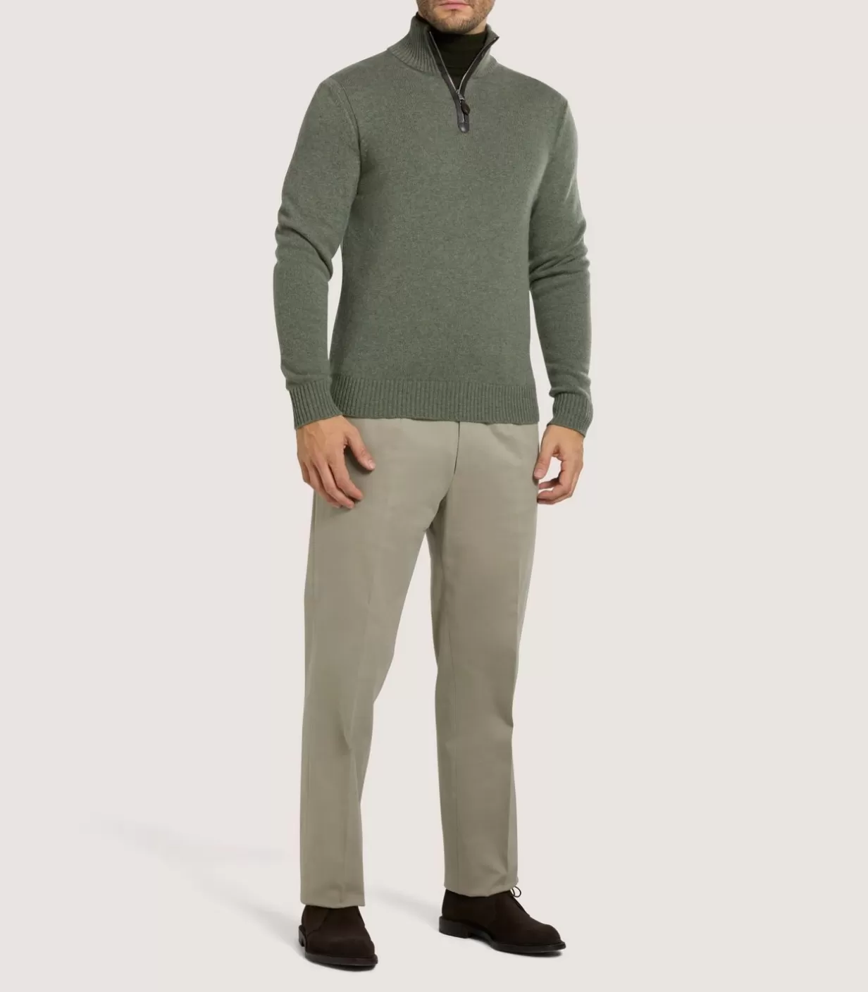 Breeks & Trousers*Purdey Men'S Brushed Cotton Twill Flat Front Trousers In Khaki