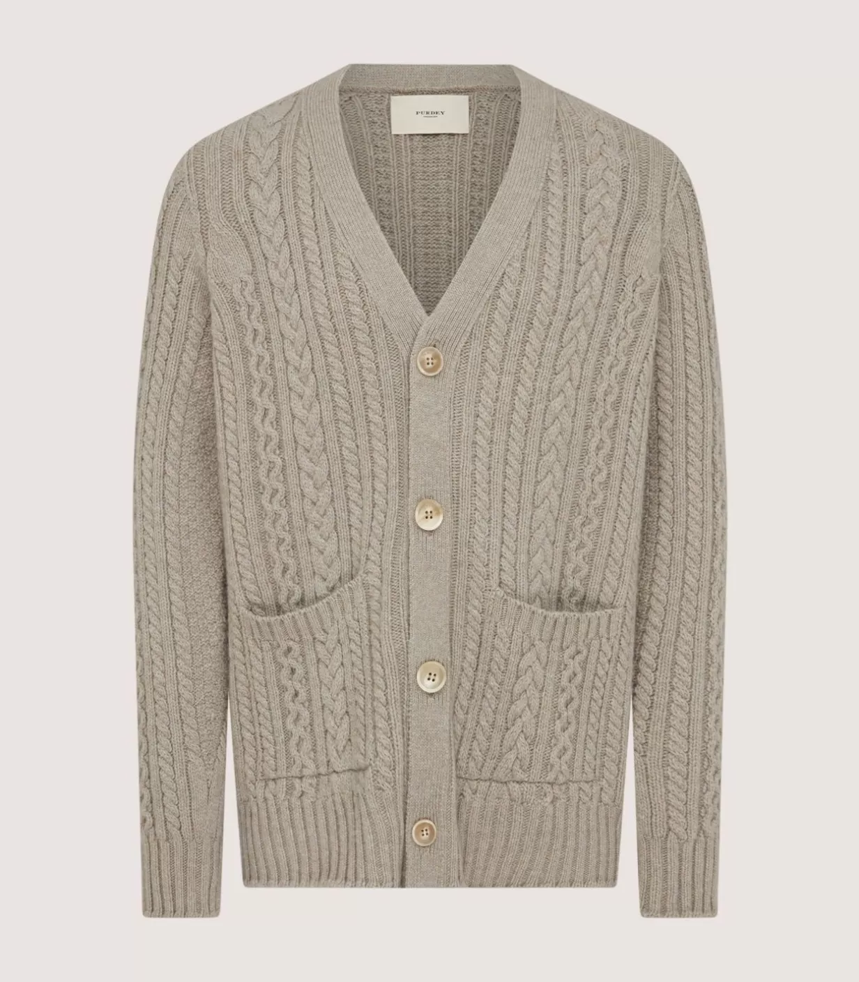 Knitwear*Purdey Men'S Cashmere Cable And Rib V Neck Cardigan In Drab