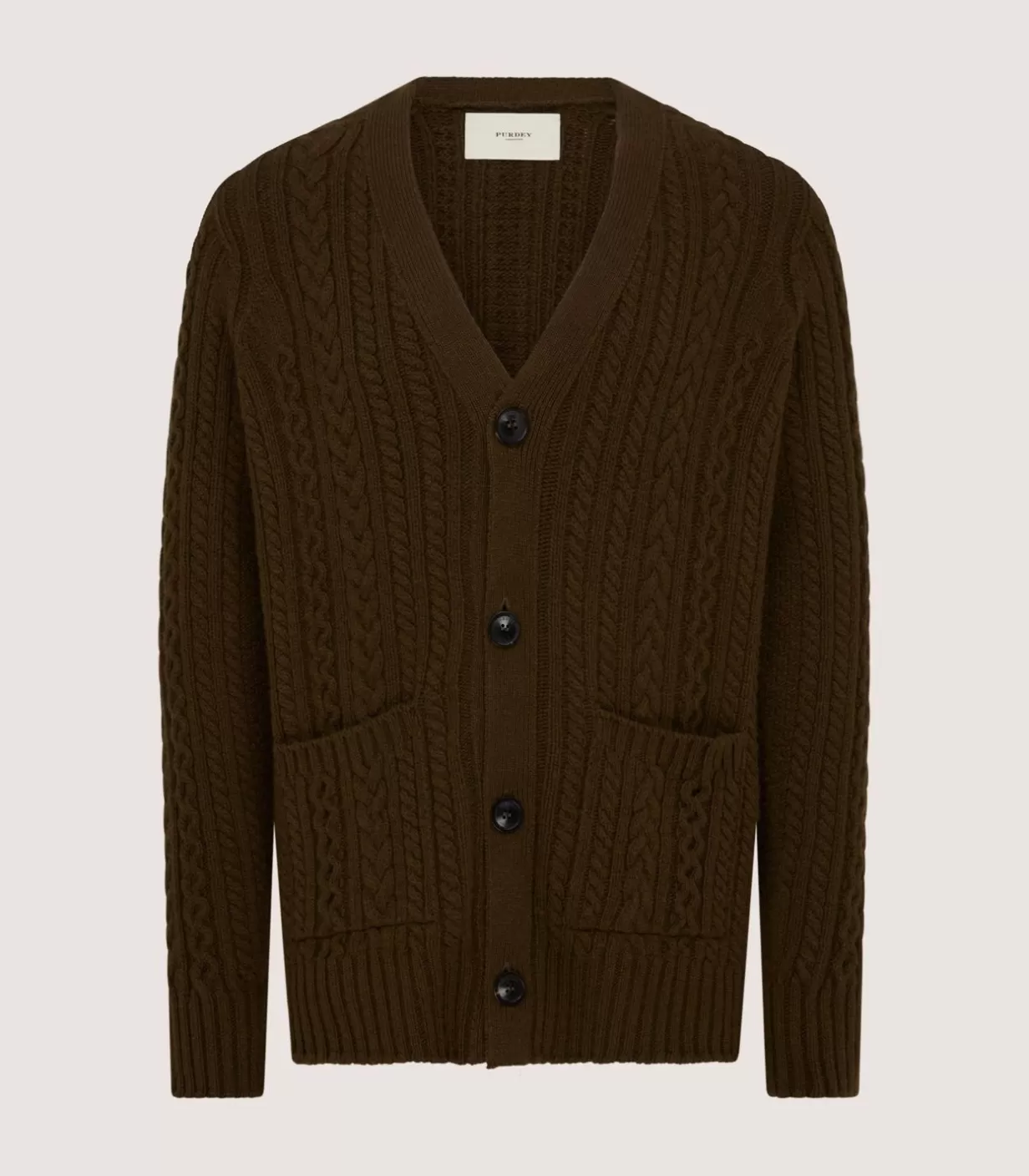 Knitwear*Purdey Men'S Cashmere Cable And Rib V Neck Cardigan In Military