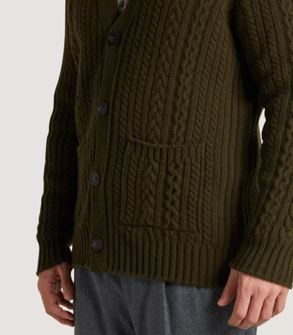 Knitwear*Purdey Men'S Cashmere Cable And Rib V Neck Cardigan In Military