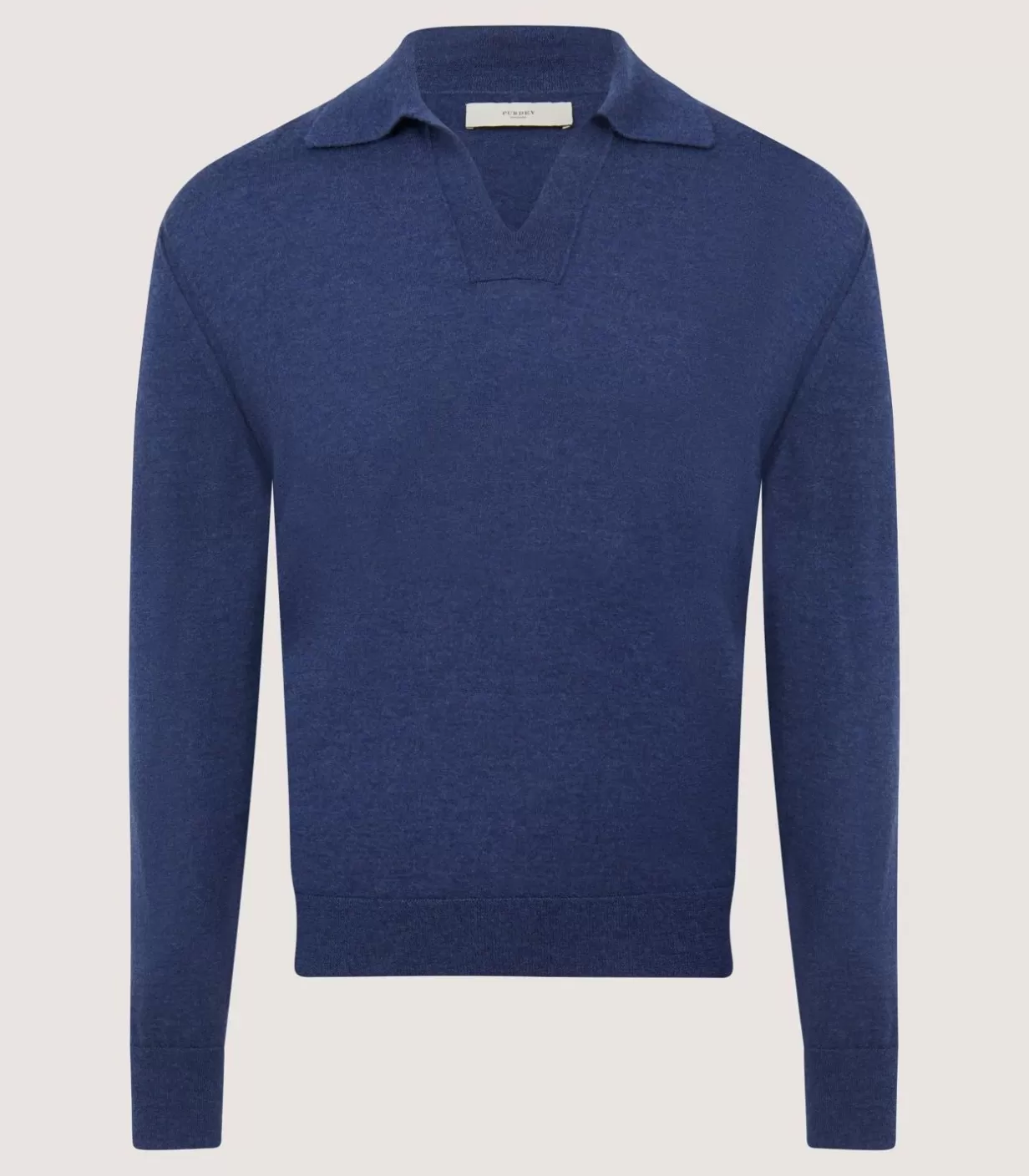 Knitwear*Purdey Men'S Cashmere Duke Polo In Canvas Blue