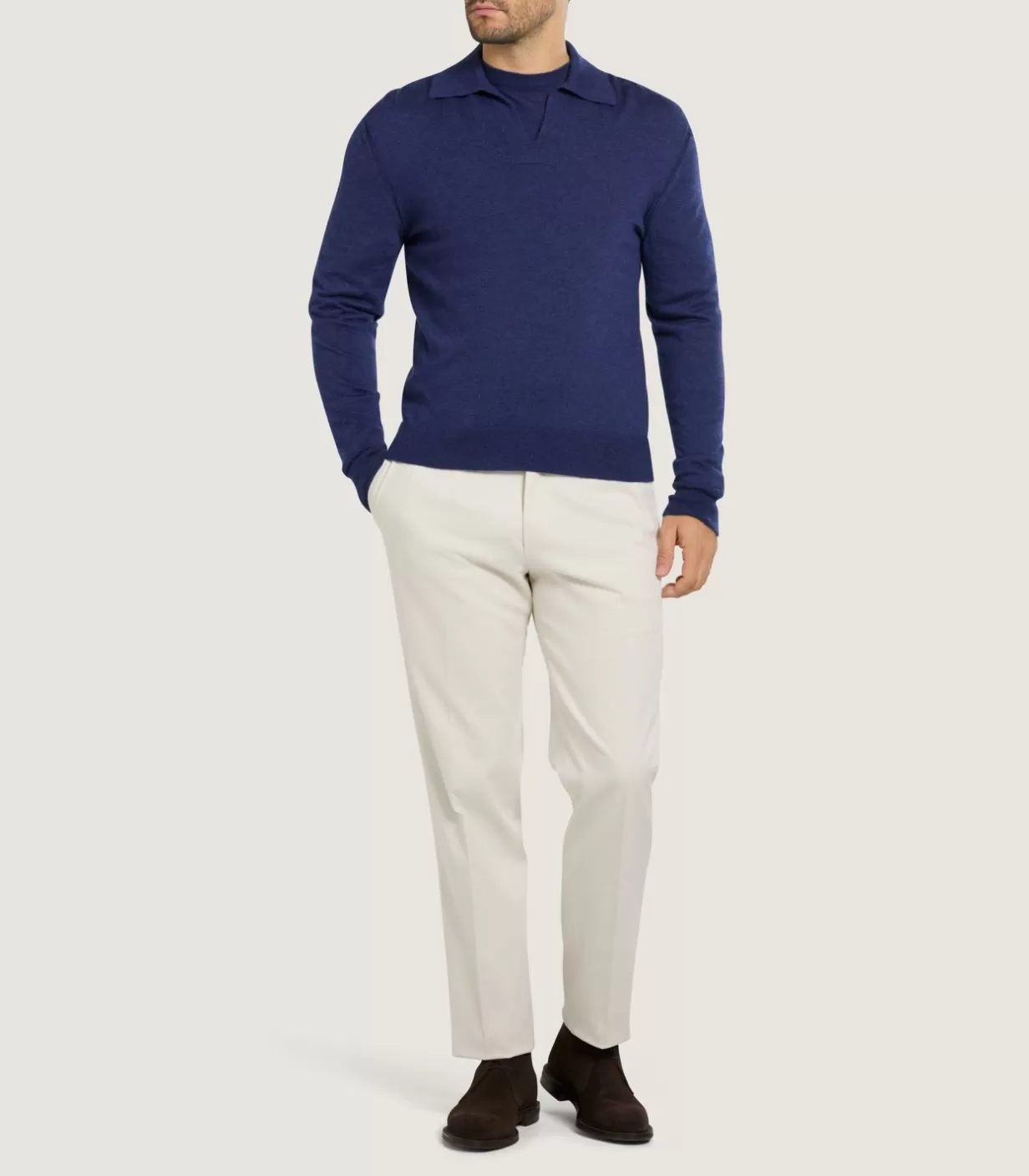 Knitwear*Purdey Men'S Cashmere Duke Polo In Canvas Blue