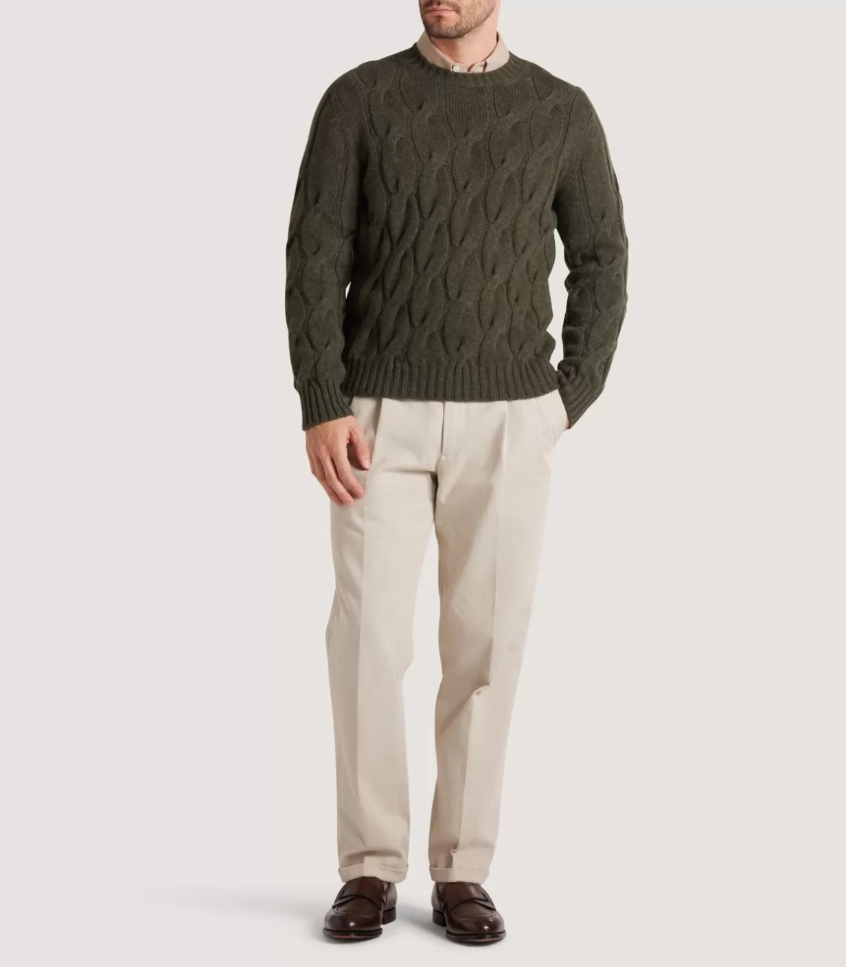 Knitwear*Purdey Men'S Cashmere Loch Cable Crew Neck Sweater In Loden