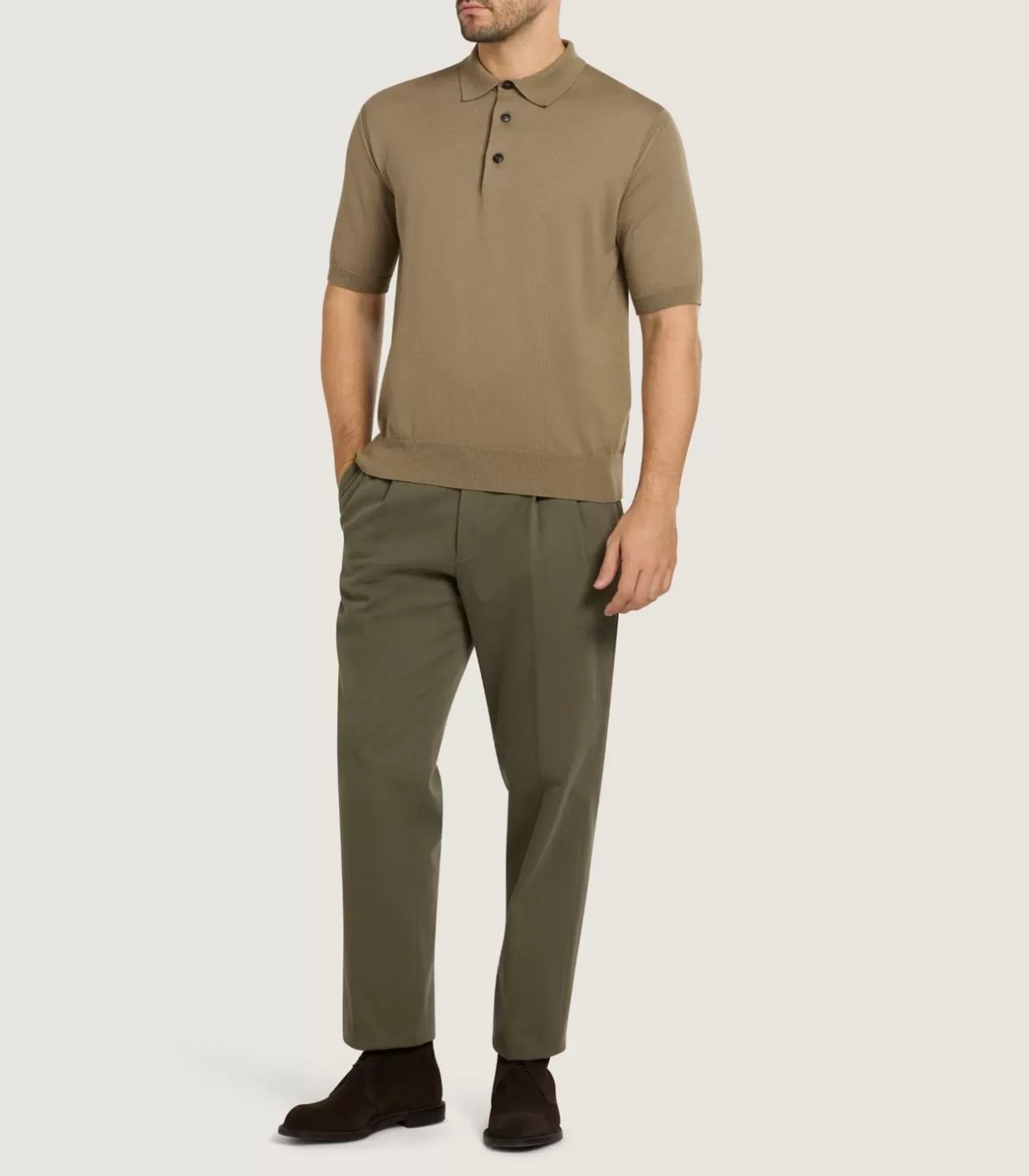 Polos*Purdey Men'S Cotton Cashmere Fine Gauge Short Sleeve Polo In Twine