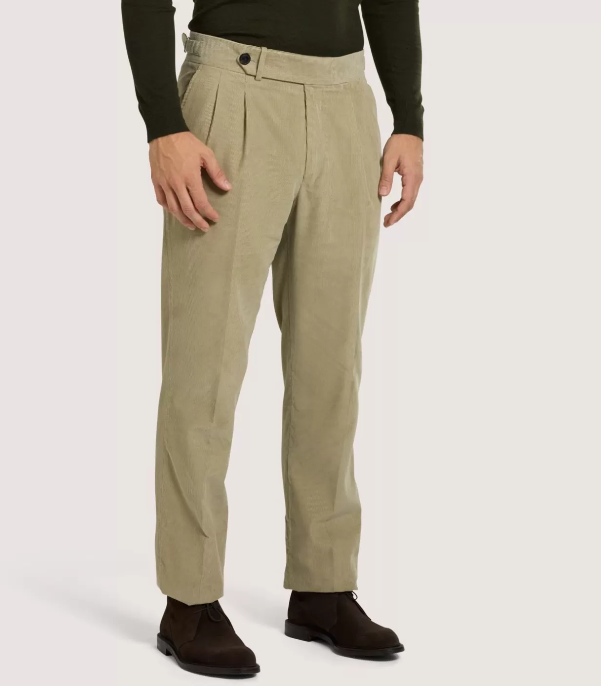 Breeks & Trousers*Purdey Men'S Cotton Corduroy Side Buckle Trouser In Pale Stone