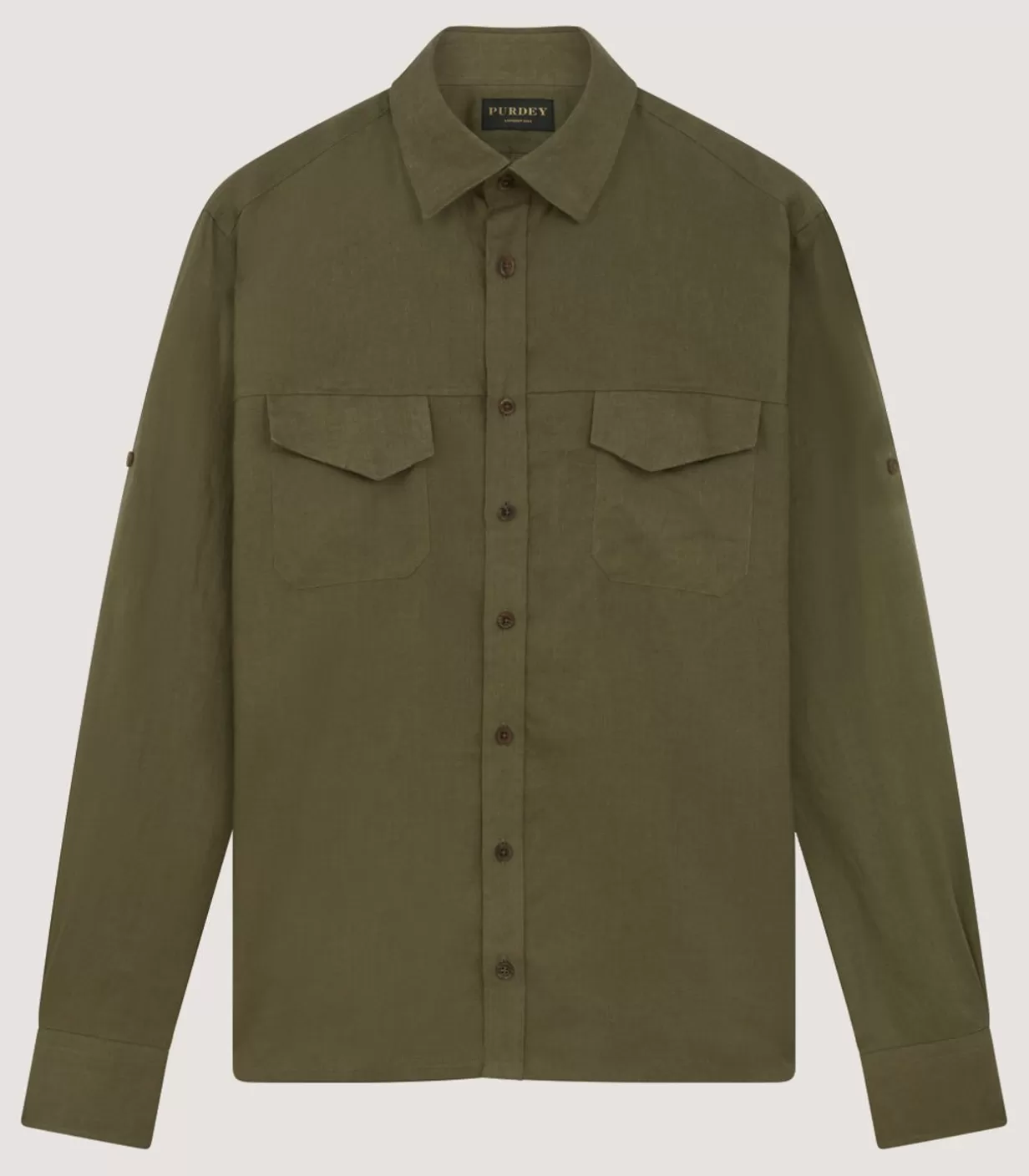 Shirts*Purdey Men'S Linen Selous Safari Shirt In Forest Green