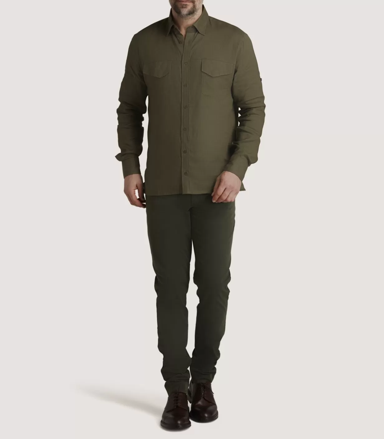 Shirts*Purdey Men'S Linen Selous Safari Shirt In Forest Green