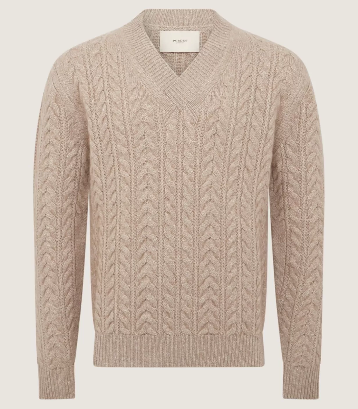 Knitwear*Purdey Men'S Taupe Cashmere Linen V Neck Cricket Jumper