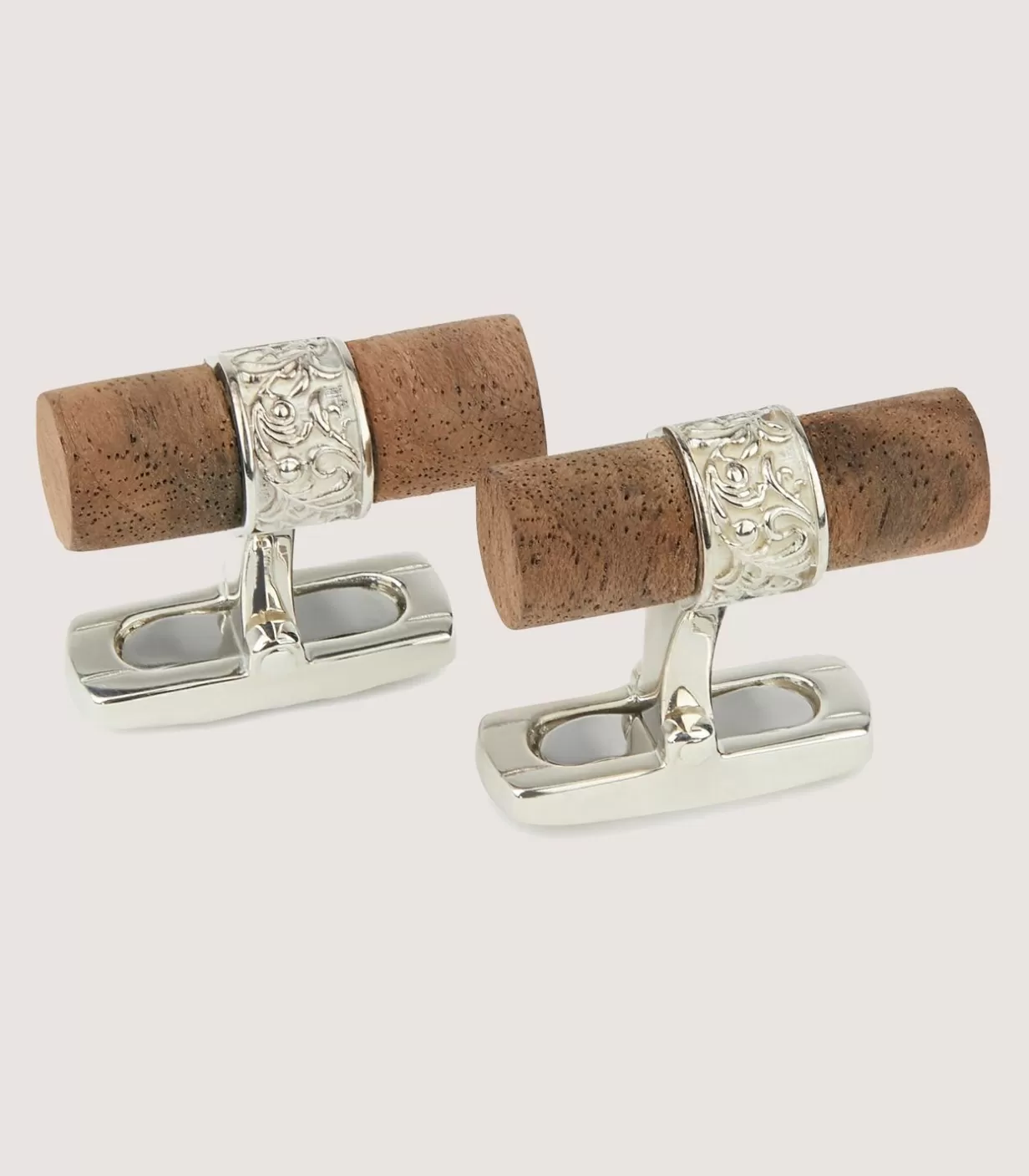 Ties, Pocket Squares & Cufflinks*Purdey Silver Scroll Walnut Bar Cufflinks In Silver