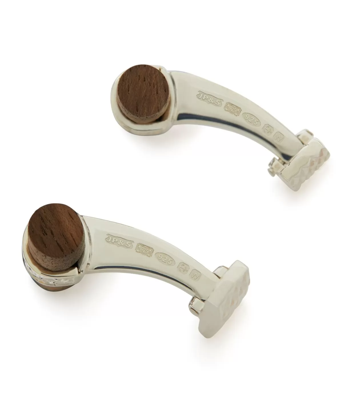 Ties, Pocket Squares & Cufflinks*Purdey Silver Scroll Walnut Bar Cufflinks In Silver