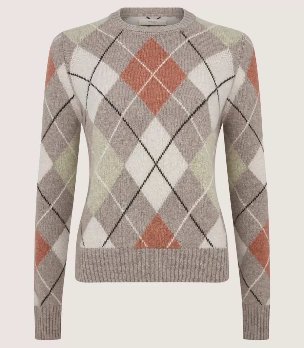 Knitwear*Purdey Women'S Cashmere Argyle Crew Neck Sweater In Flint