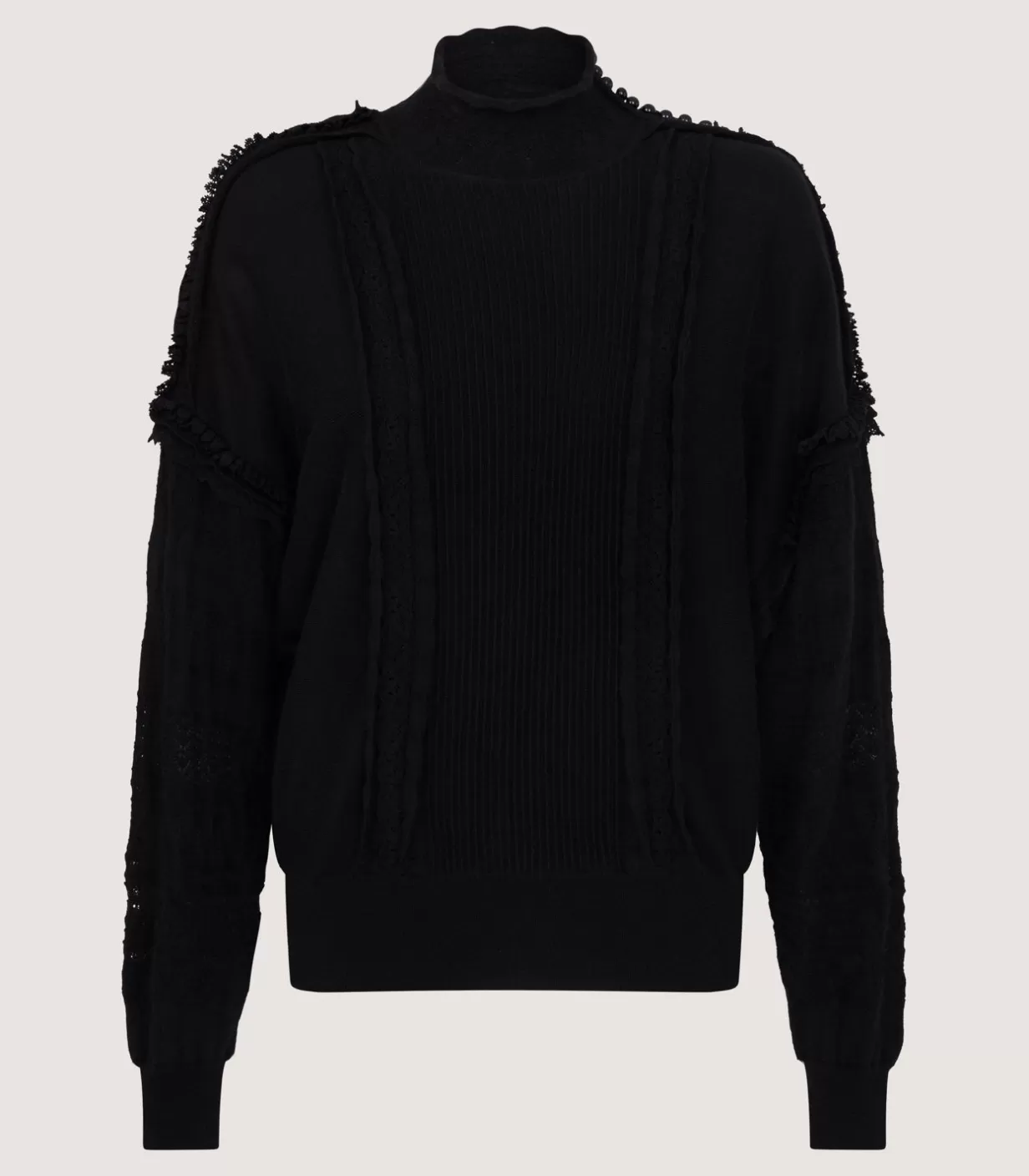 Knitwear*Purdey Women'S Cashmere Sweater Blouse With Lace Trim In Black