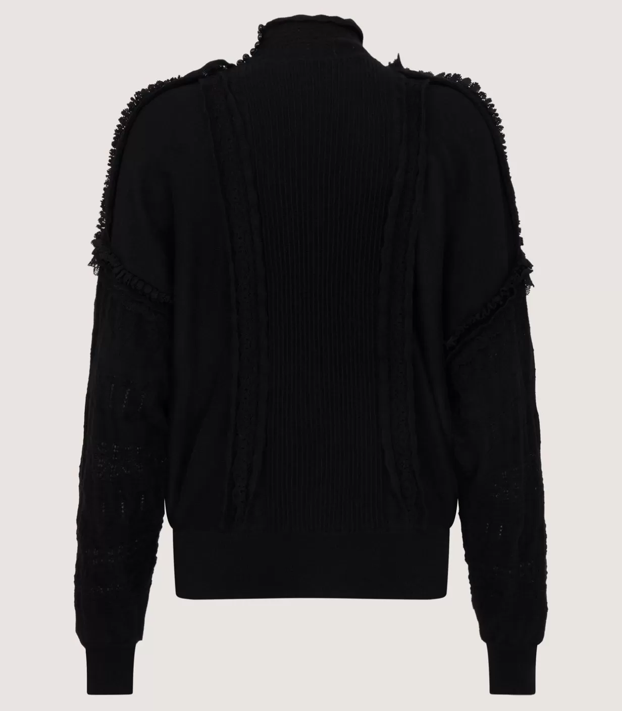 Knitwear*Purdey Women'S Cashmere Sweater Blouse With Lace Trim In Black