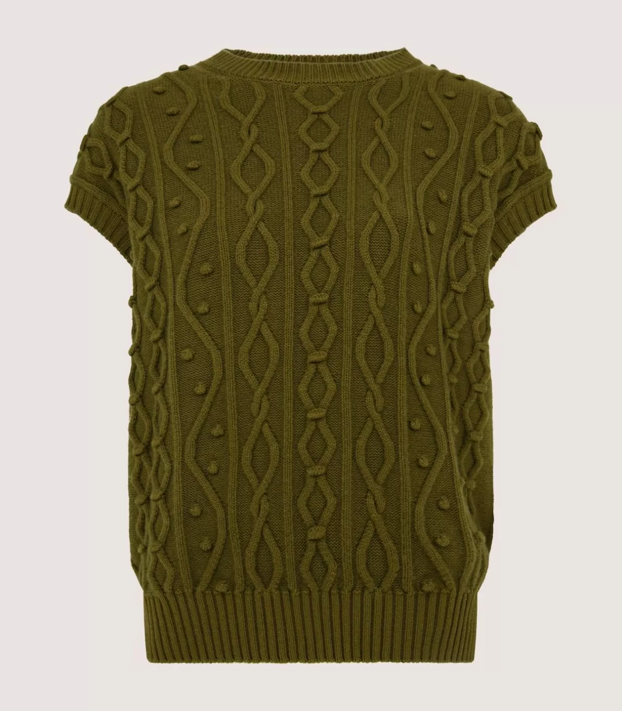 Knitwear*Purdey Women'S Cotton Cashmere Aran Crew Neck Tank In Olive